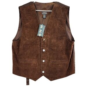 VTG Great Northwest Mens Brown Genuine Leather Suede Western Cinch Back Vest XL